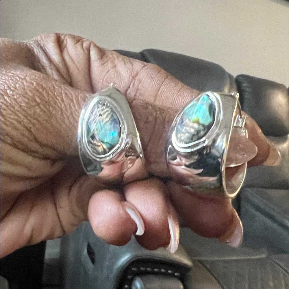 Stone Abalone Gem Hoop Earrings